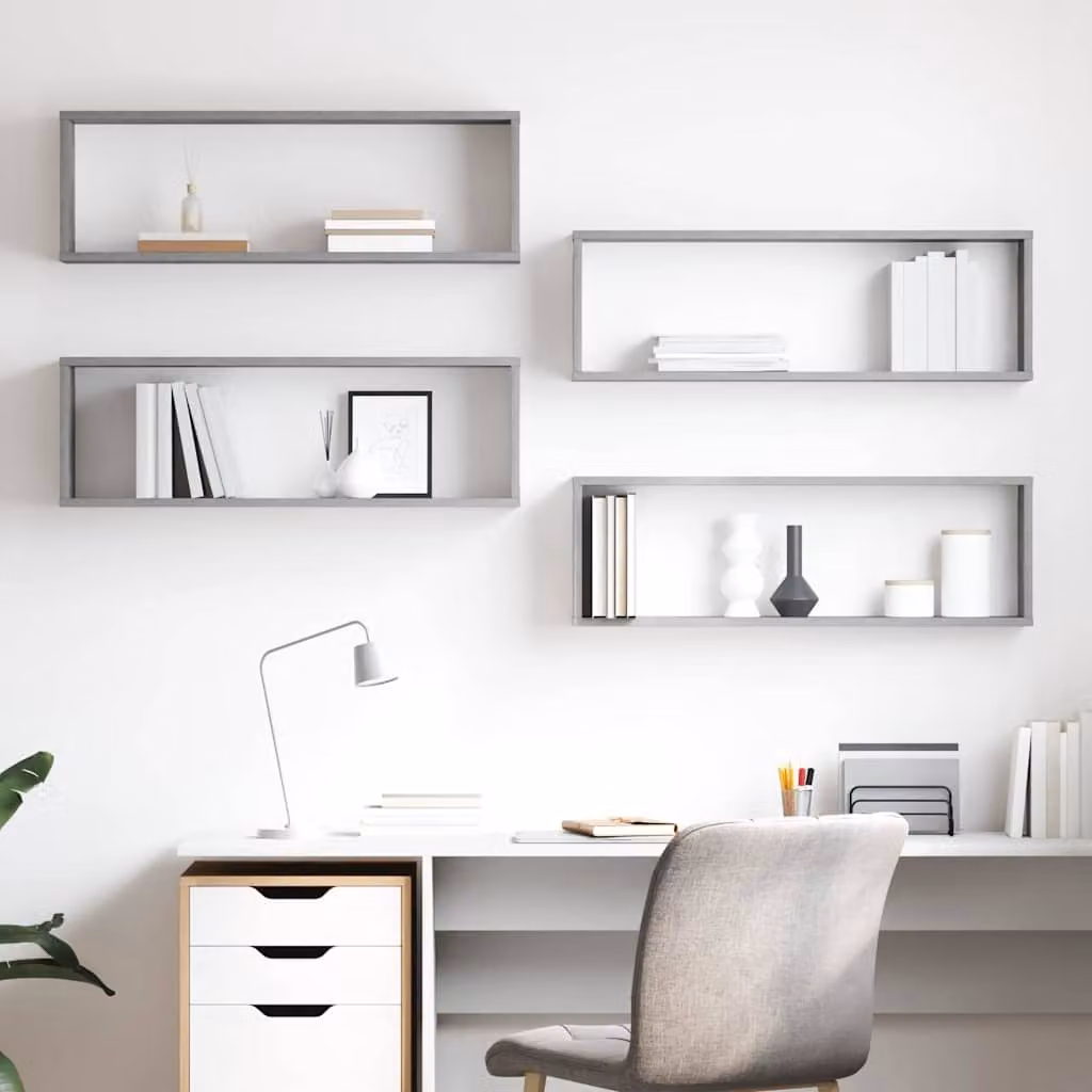 Set di 4 mensole a cubo da parete vidaXL in legno, colore grigio cemento, L 80 cm x P 15 cm x H 26,5 cm