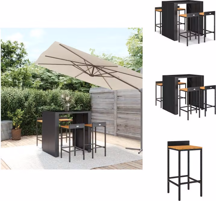 vidaXL Set bar da giardino 5 pezzi in poly rattan nero e legno massiccio di acacia - Set di mobili da giardino