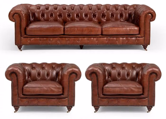 Sofagarnitur 3+1+1 Sitzers Klassische Luxus Chesterfield Sofa Leder Couch Set