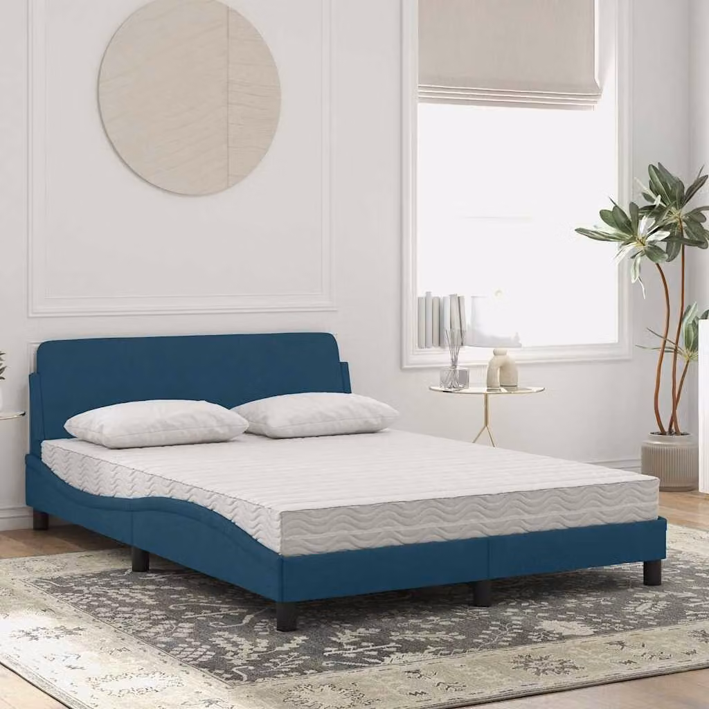 Letto con Materasso Dover blu in velluto vidaXL L/P: 140 x 200 cm – 1
