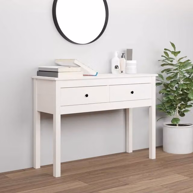 Tavolo Consolle vidaXL in Legno Massello di Pino Bianco L: 100 cm, P: 35 cm, H: 75 cm