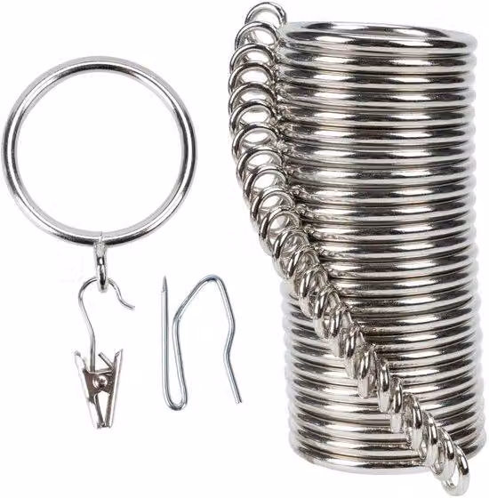 Set di anelli per tende, diametro interno 25 mm, 24 pezzi, argento, tende standard