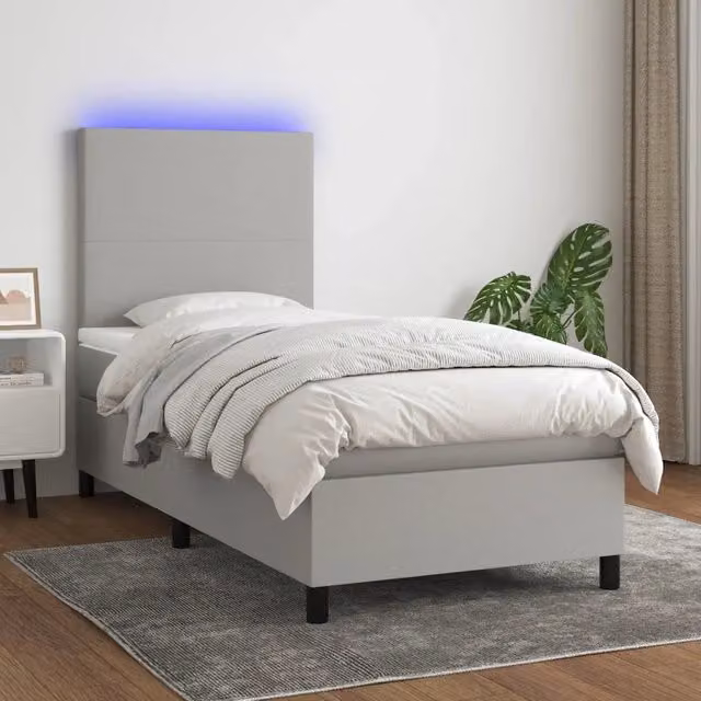 Letto Ibrido con Materasso e Illuminazione LED vidaXL in Tessuto Grigio L/P: 100 x 200 cm