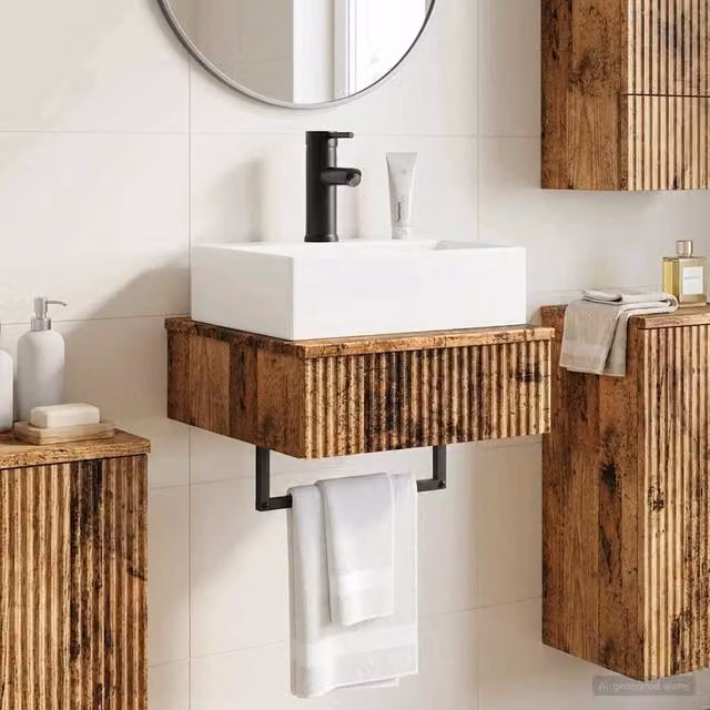 Lavabo da parete vidaXL in legno antico marrone L: 40 cm, P: 41 cm, H: 39 cm