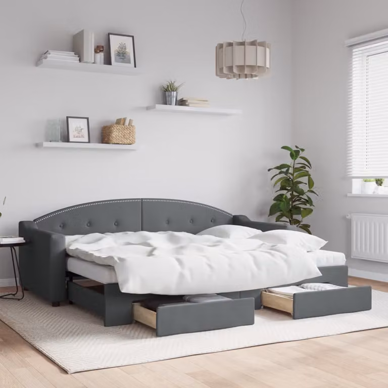 vidaXL Divano Letto Estraibile con Cassetti in Tessuto Grigio, L/P/H: 223 x 80 x 90 cm