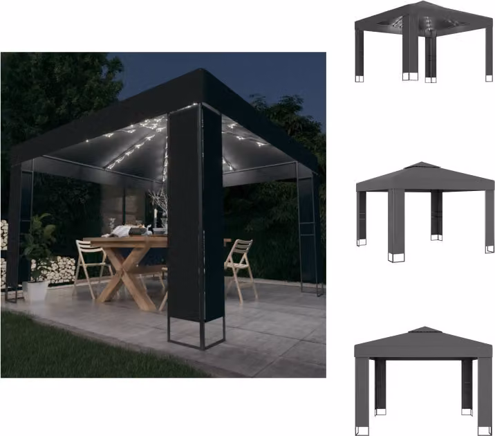 vidaXL Padiglione con doppio tetto e catena luminosa a LED 3x3 m antracite - Padiglioni e tende per feste