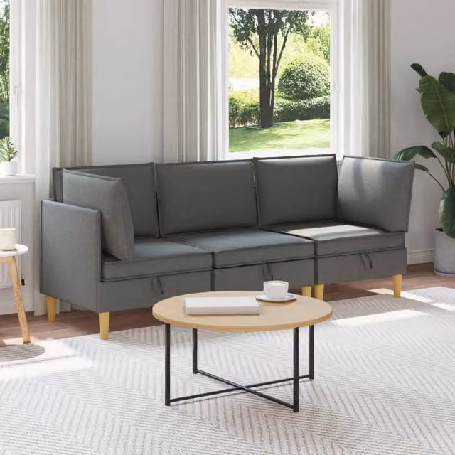 Set di divani modulari a L vidaXL in tessuto grigio con spazio di archiviazione, 3 pezzi – 1