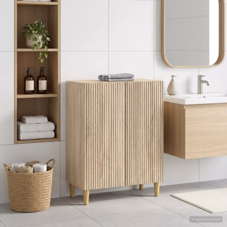 Mobiletto da bagno moderno vidaXL ARNHEM in Rovere Sonoma, marrone, L: 59,5 cm, P: 31 cm, H: 80 cm