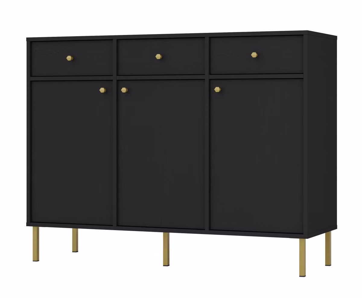 Cassettiera combinata IROS 2 con cassetti e ante - nero grafite / oro