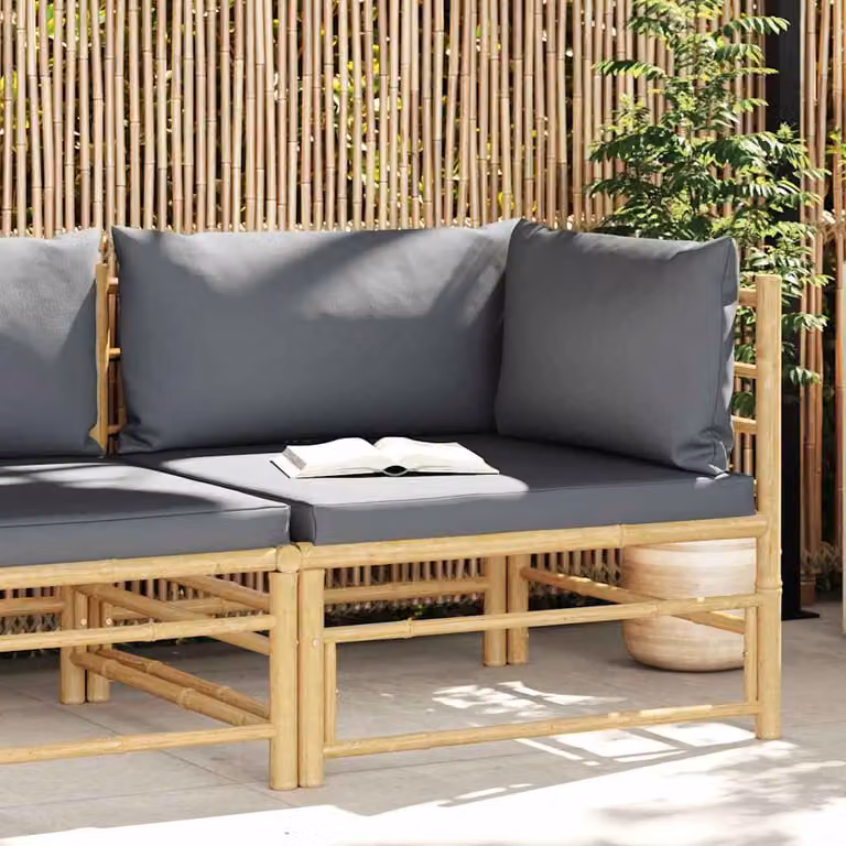 vidaXL Divano Angolare da Giardino in Bambu con Cuscini Grigio