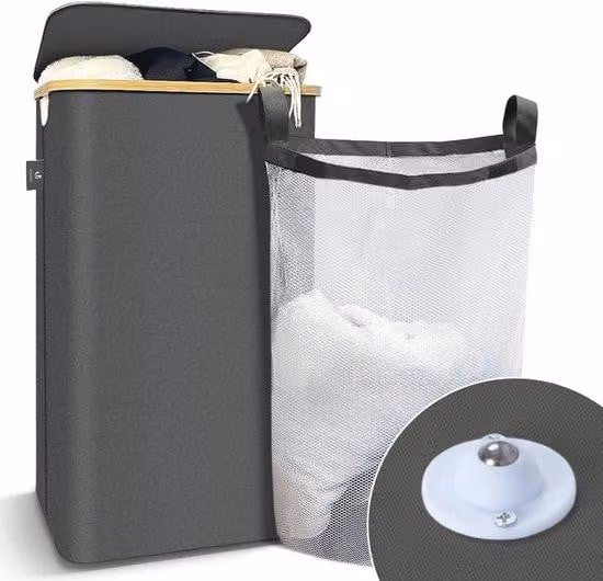 Cesto portabiancheria con coperchio - Cesto pieghevole - 100 L - Grigio