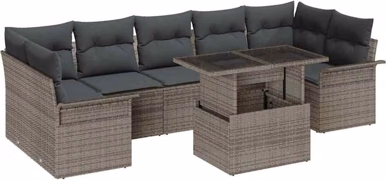 Set Divano da Giardino con cuscino 8 pcs Grigio Poly Rattan