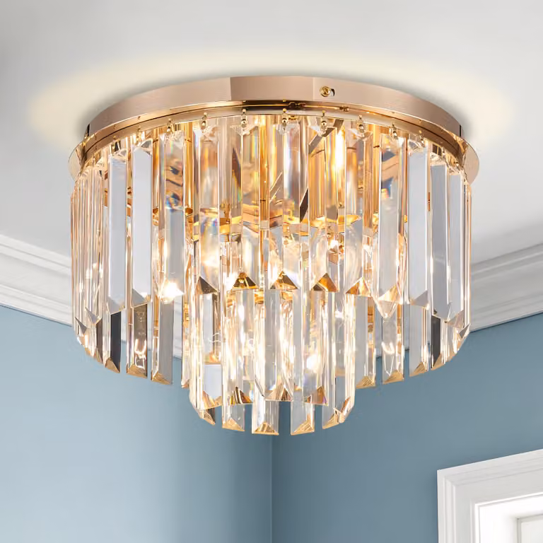 Solidchoice - Lampada a sospensione in cristallo con 3 portalampade, finitura oro