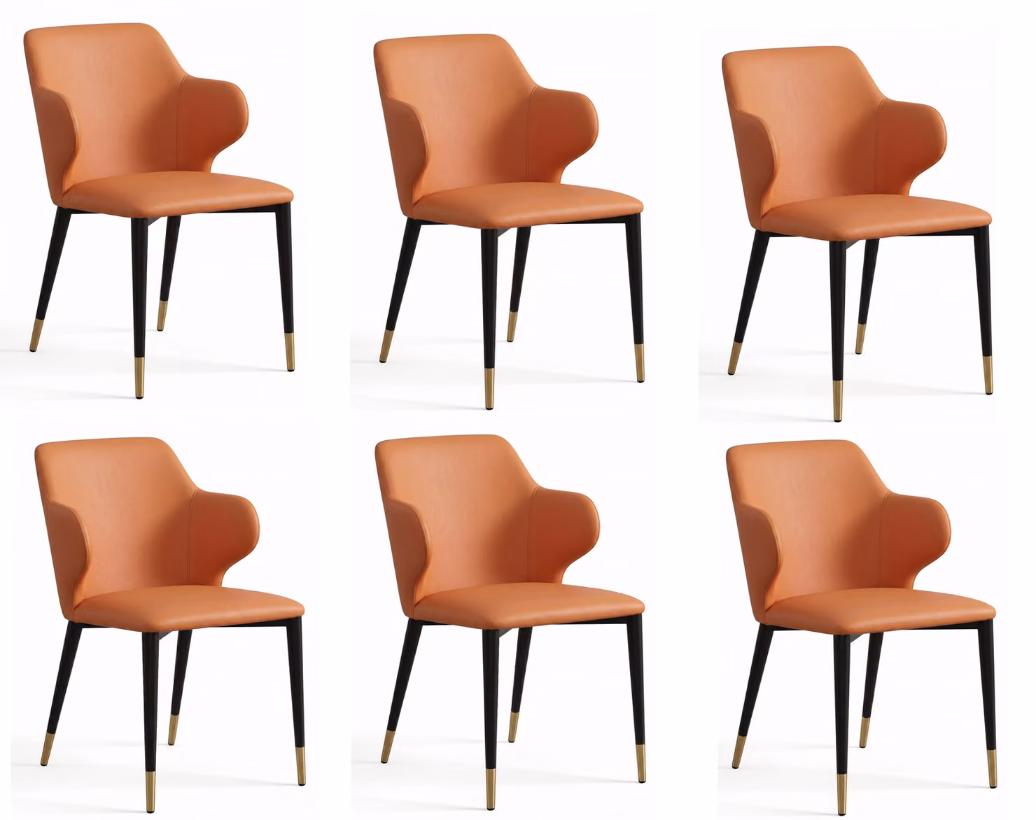 Set di 6 sedie da pranzo moderne, color arancione, in ecopelle, per la cucina