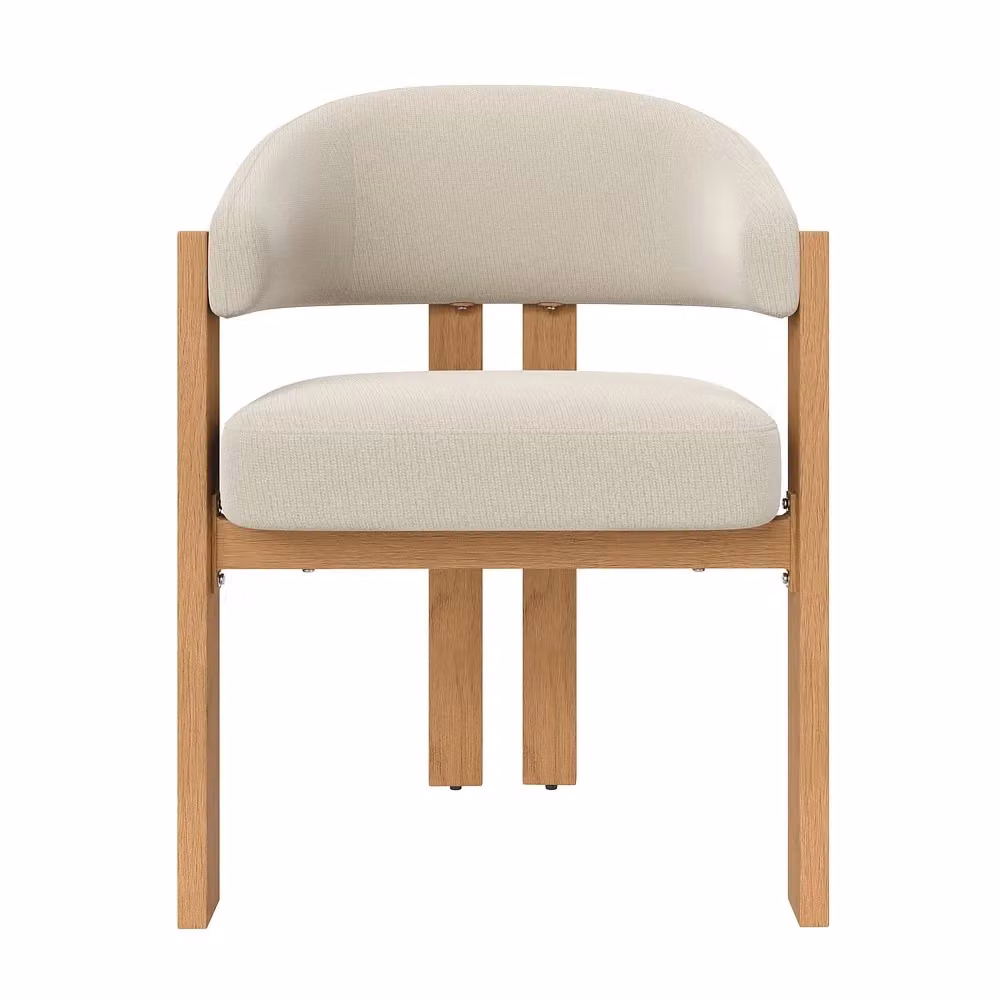 Set di 2 sedie da pranzo Minimal imbottite in tessuto beige con gambe in metallo effetto legno, ergonomiche per cucina e soggiorno – 2