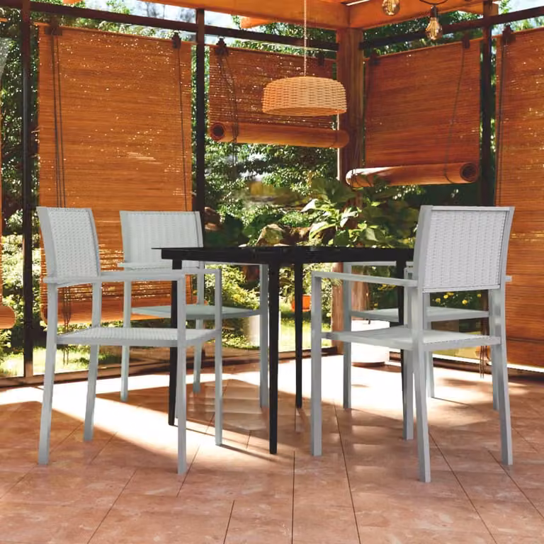 The Living Store Set da pranzo da giardino 5 pz. Set da pranzo da giardino bianco