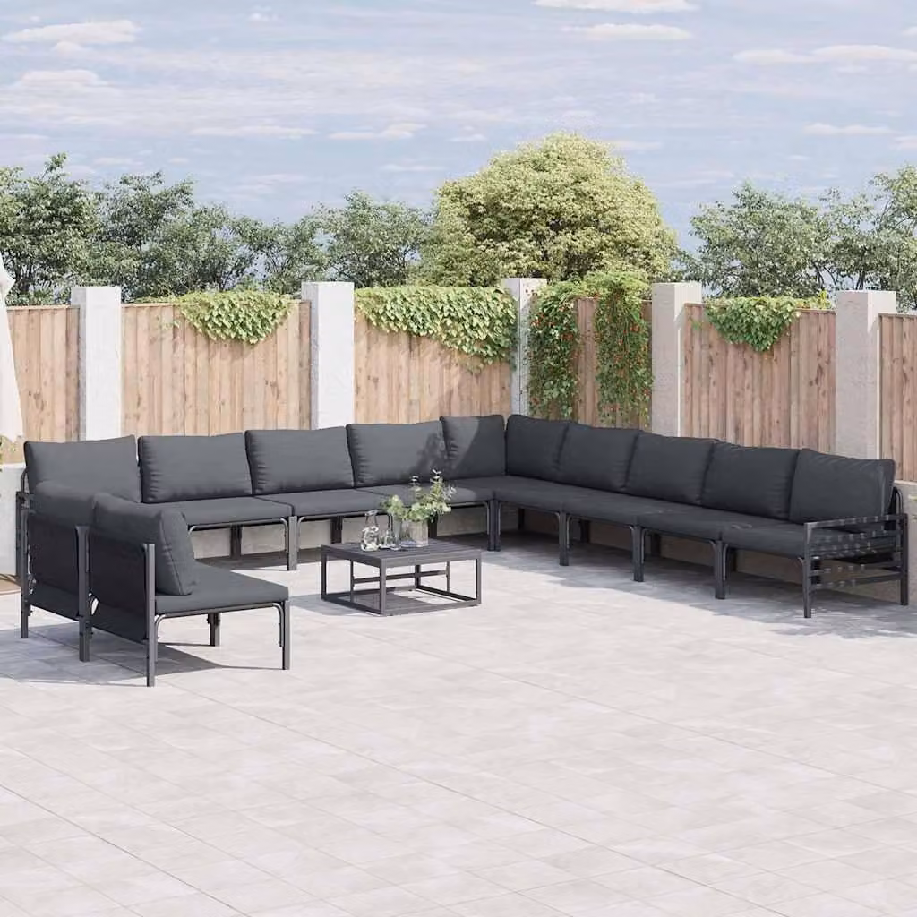 Maison Exclusive - Set di divani da giardino, 11 pezzi, colore nero, struttura in acciaio