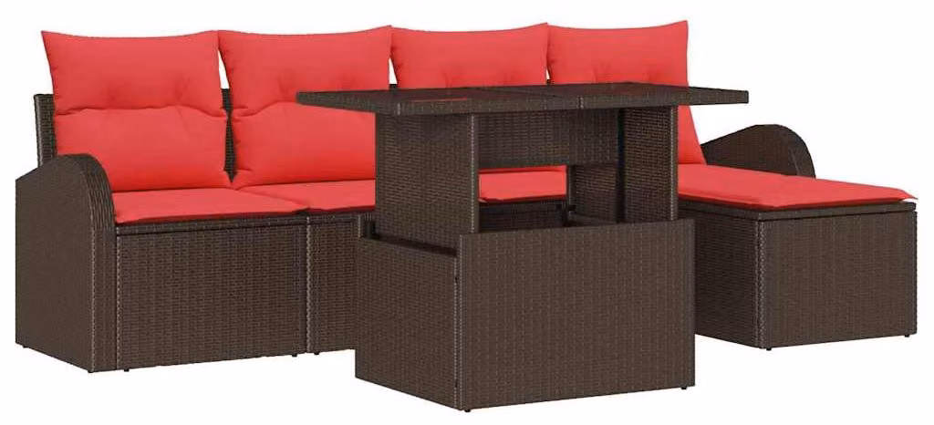 Set Divano da Giardino 6 pcs Marrone polyrattan