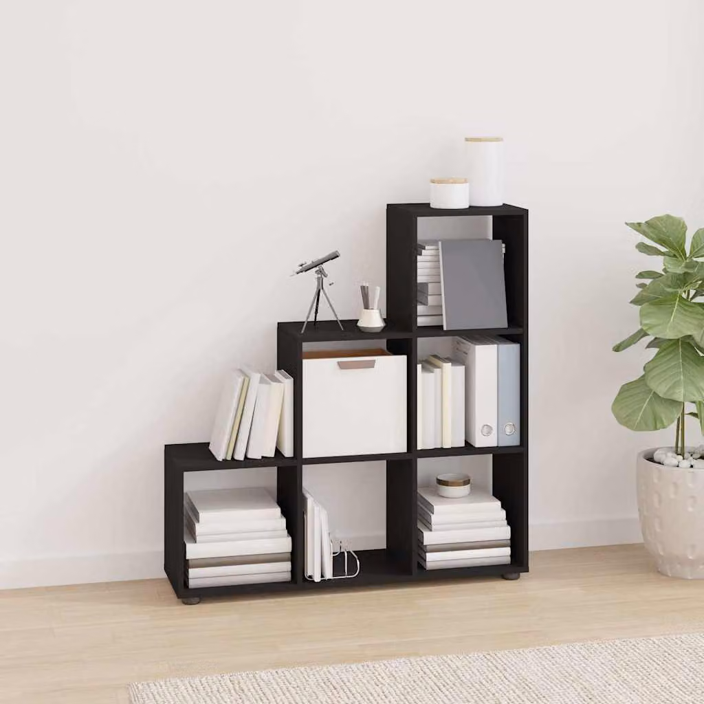 Libreria a scala vidaXL nera in legno multistrato e MDF, modello moderno a parete, Altezza: 107 cm