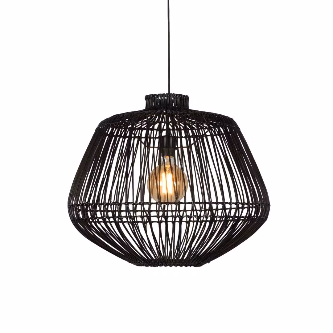 GOOD&MOJO - Lampada a sospensione Madagascar - Rattan nero - Lampada a sospensione Ø60cm - Lampada da tavolo - Lampada da soggiorno - Lampada da camera da letto - Soggiorno