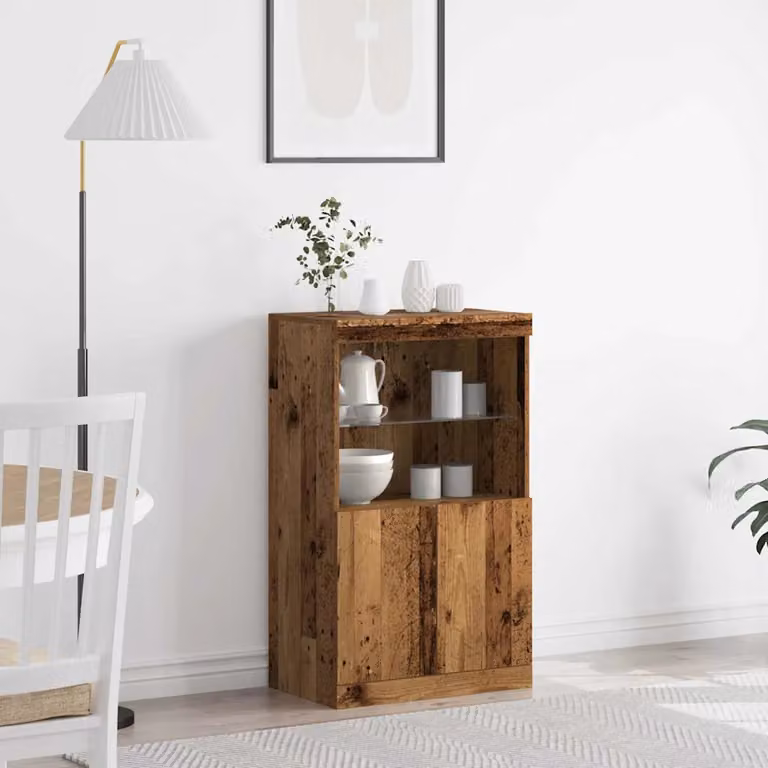 Madia moderna vidaXL con illuminazione LED in legno ingegnerizzato e vetro, colore marrone, L: 60 cm, P: 37 cm, H: 100 cm