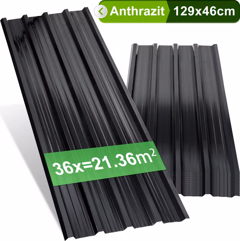 Lamiera trapezoidale 129x46cm antracite 12/24/36 pezzi Lamiera per tetto in acciaio per capannone carport - set di 36 (21m²)