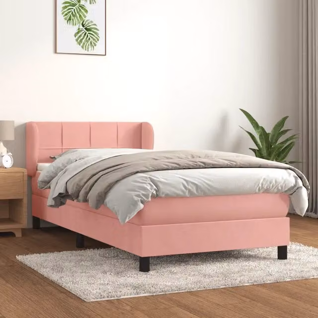 Giroletto a Molle con Materasso-Struttura Letto Rosa 80x200 cm in Velluto 604805