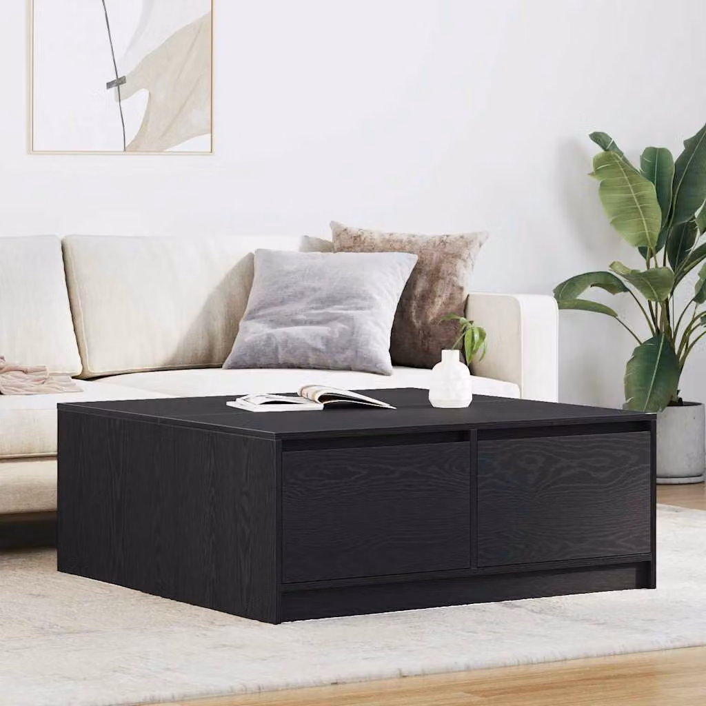vidaXL Tavolino da Salotto Moderno con Cassetti in Rovere Nero L: 100 cm, P: 100 cm, H: 40 cm
