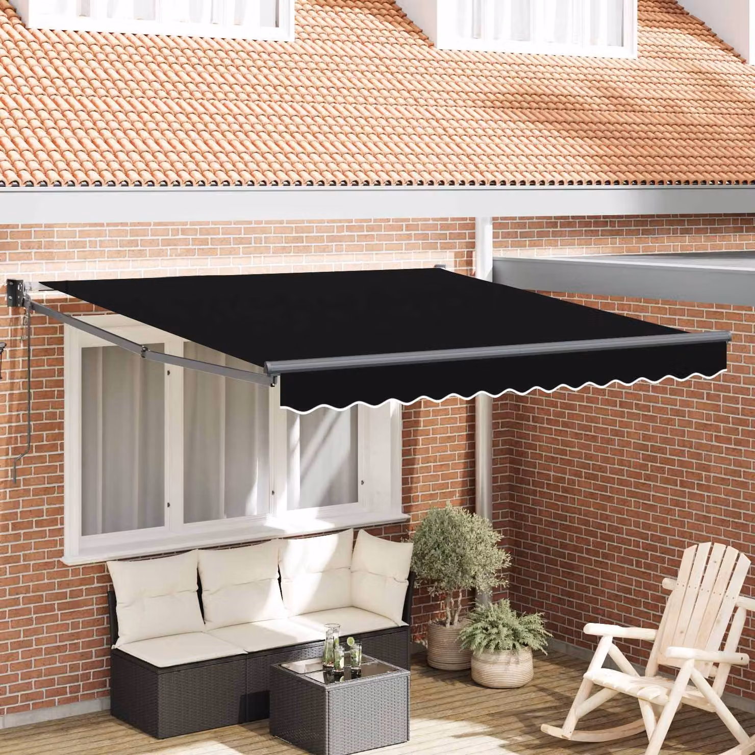 Tenda retrattile vidaXL con bracci pieghevoli, colore nero, in poliestere e metallo, L 300 x P 250 x H 165 cm