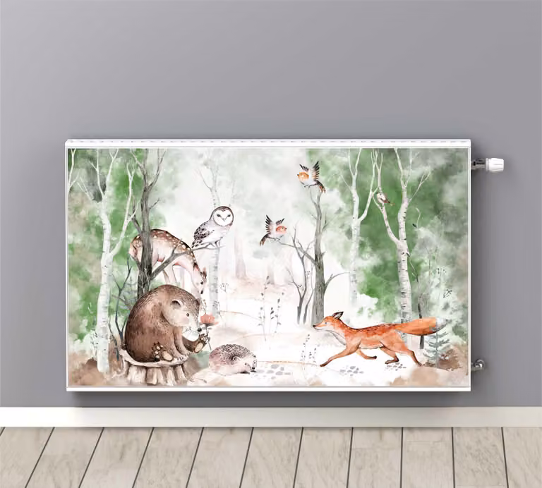 Copritermosifone magnetico Tappeto per radiatori Animali della foresta 60x100 - Rivestimento magnetico per la stanza dei bambini Copritermosifone