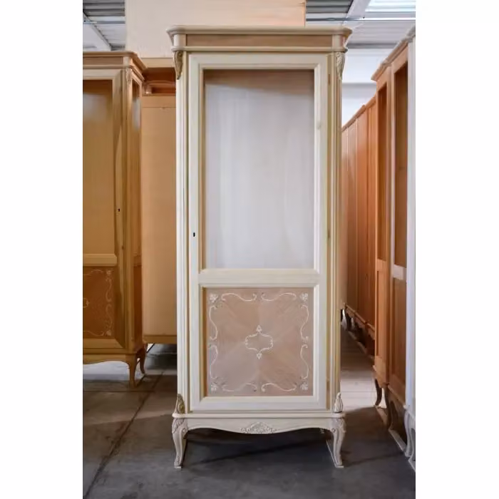 Vetrina classica con anta in vetro Mobili 2G in legno grezzo con serratura, L: 76 cm, P: 44 cm, H: 190 cm – 1