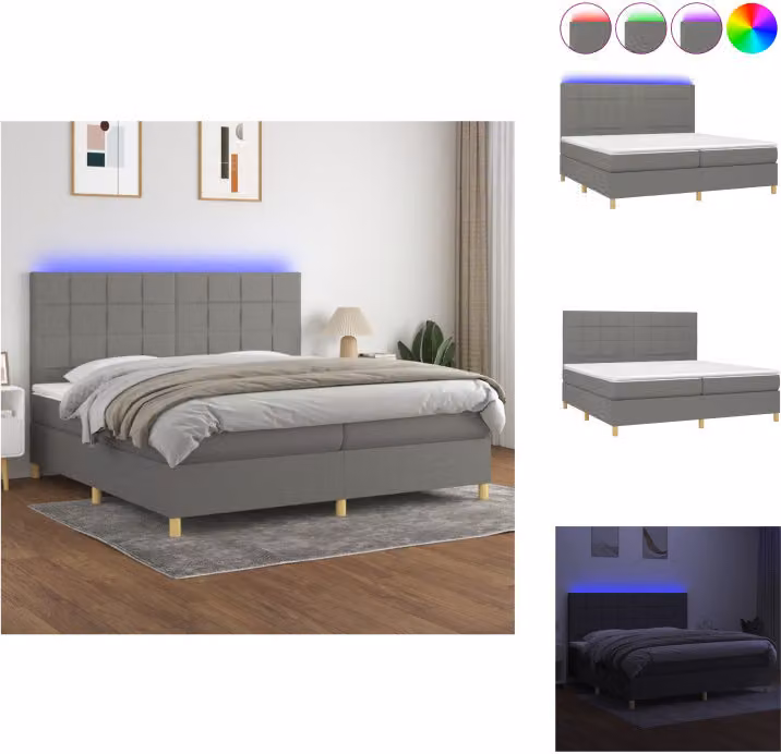 vidaXL Letto a molle con materasso e tessuto LED grigio scuro 200x200 cm - Letti e strutture letto