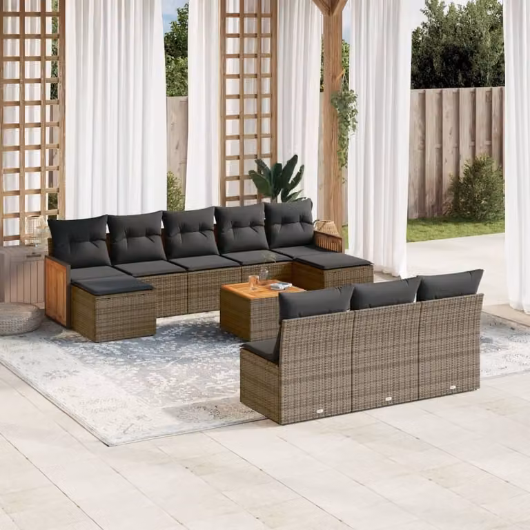 Maison Exclusive - Set Divani da Giardino 11 pz con Cuscini in Polyrattan Grigio