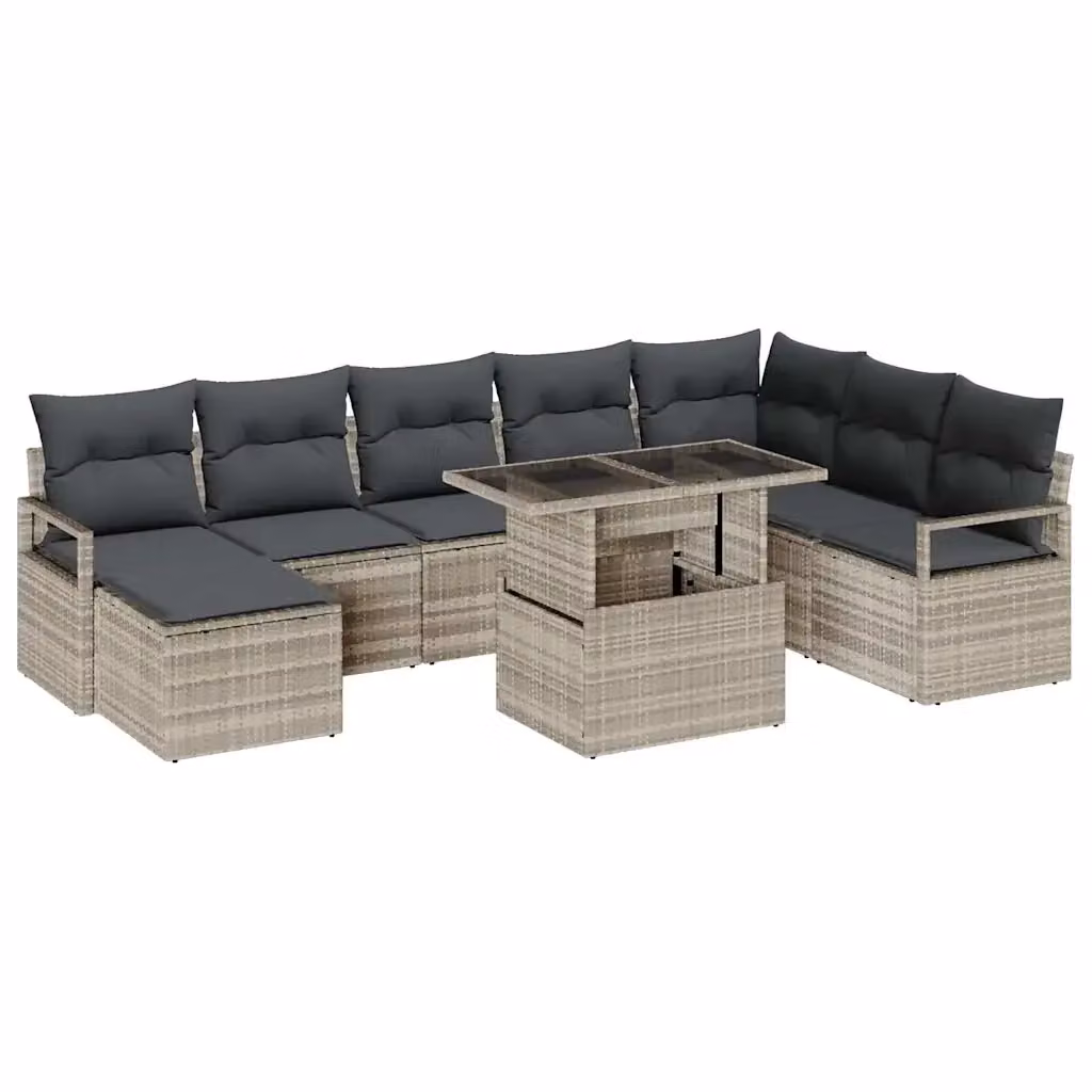 Set Divano da Giardino vidaXL 9 pz Grigio con Cuscini e Tavolino in Polyrattan e Metallo – 2