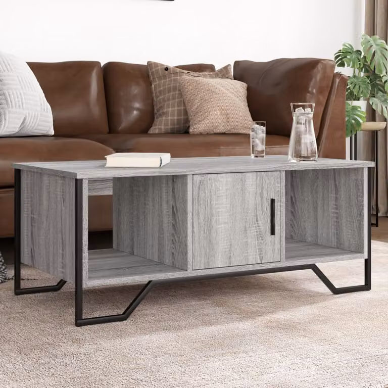 vidaXL Tavolino da Salotto Moderno Grigio in Legno e Metallo L: 100 cm, P: 51 cm, H: 40 cm