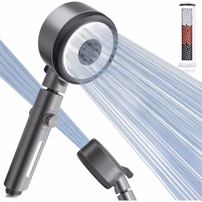 Doccia con filtro, 6 modalità, girevole a 360°, colore grigio scuro