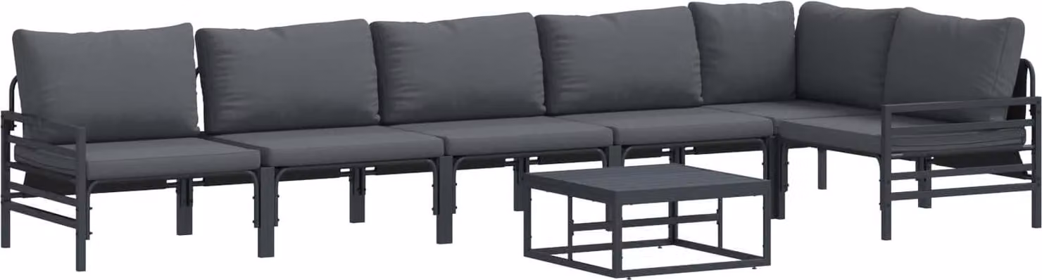 Set Divano da Giardino con cuscino 7 pcs Nero Acciaio