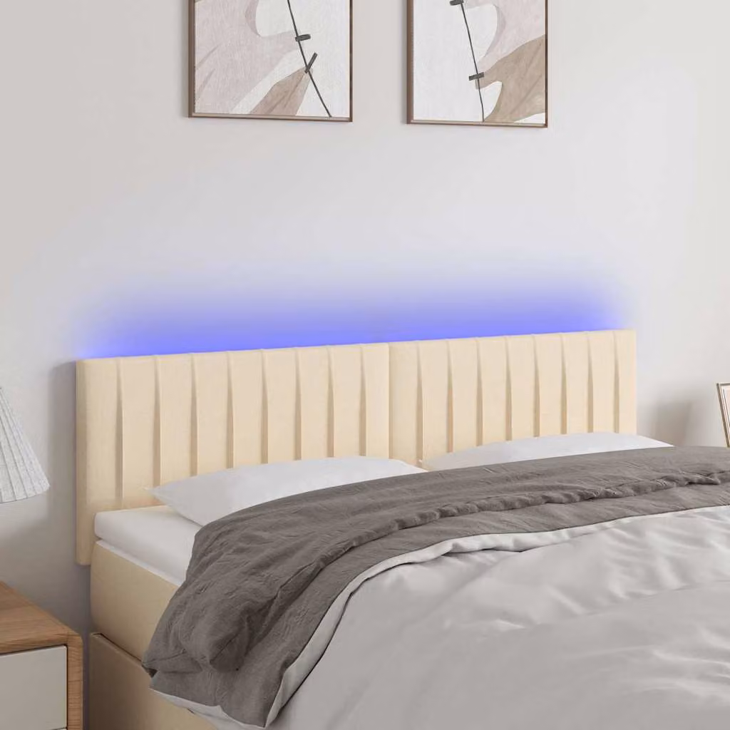 Testiera per letto con illuminazione LED e porta di ricarica USB vidaXL in tessuto beige L: 144 cm, P: 5 cm, H: 78-88 cm