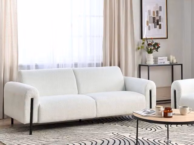 Divano 3 posti Beliani in tessuto bouclé bianco con schienale regolabile e stile moderno – 1