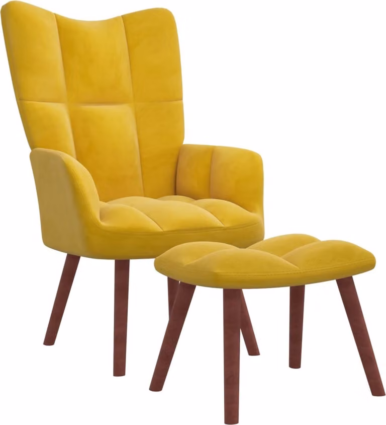 The Living Store Poltrona relax con pouf in velluto giallo senape