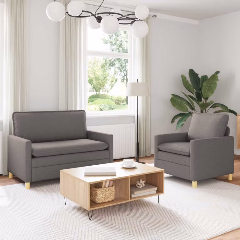Set di 2 divani moderni vidaXL in tessuto beige e grigio con struttura in metallo e coperture rimovibili