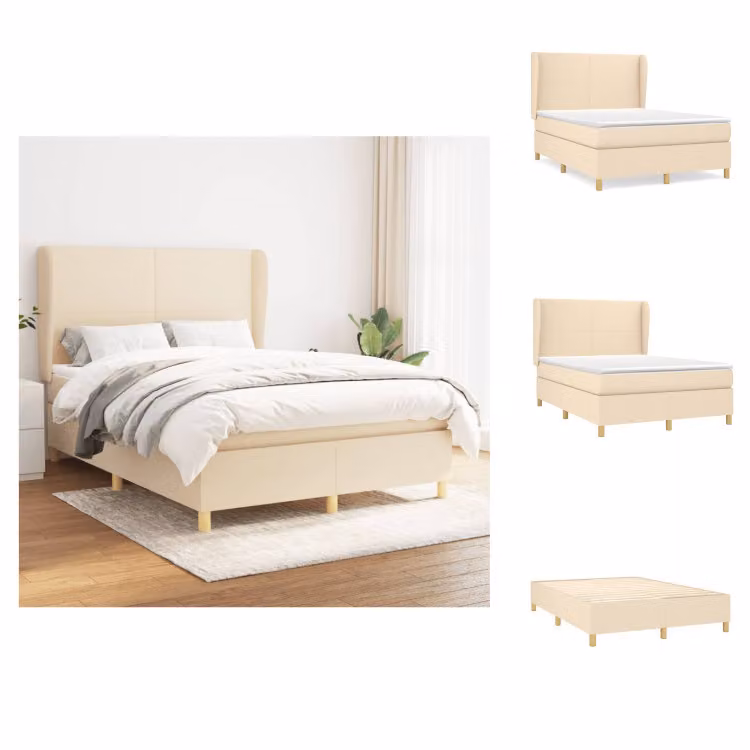 vidaXL Letto a molle con materasso crema 140x200 cm in tessuto - Letti e strutture letto
