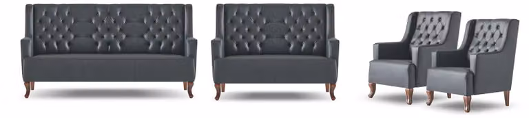 Komplett Sofa-Set 3-Sitzer 2-Sitzer Sessel Chesterfield Schwarz Lehnsessel