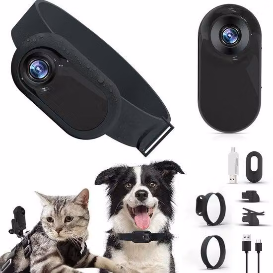 Collare con mini videocamera - HD 1080p - grandangolo 170° - indossabile dagli animali domestici - videocamera compatta per localizzare i cani