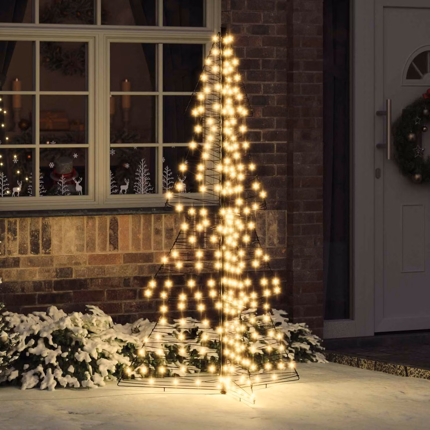 Albero di Natale vidaXL in rattan bianco con 240 LED luce bianca calda, Altezza: 180 cm