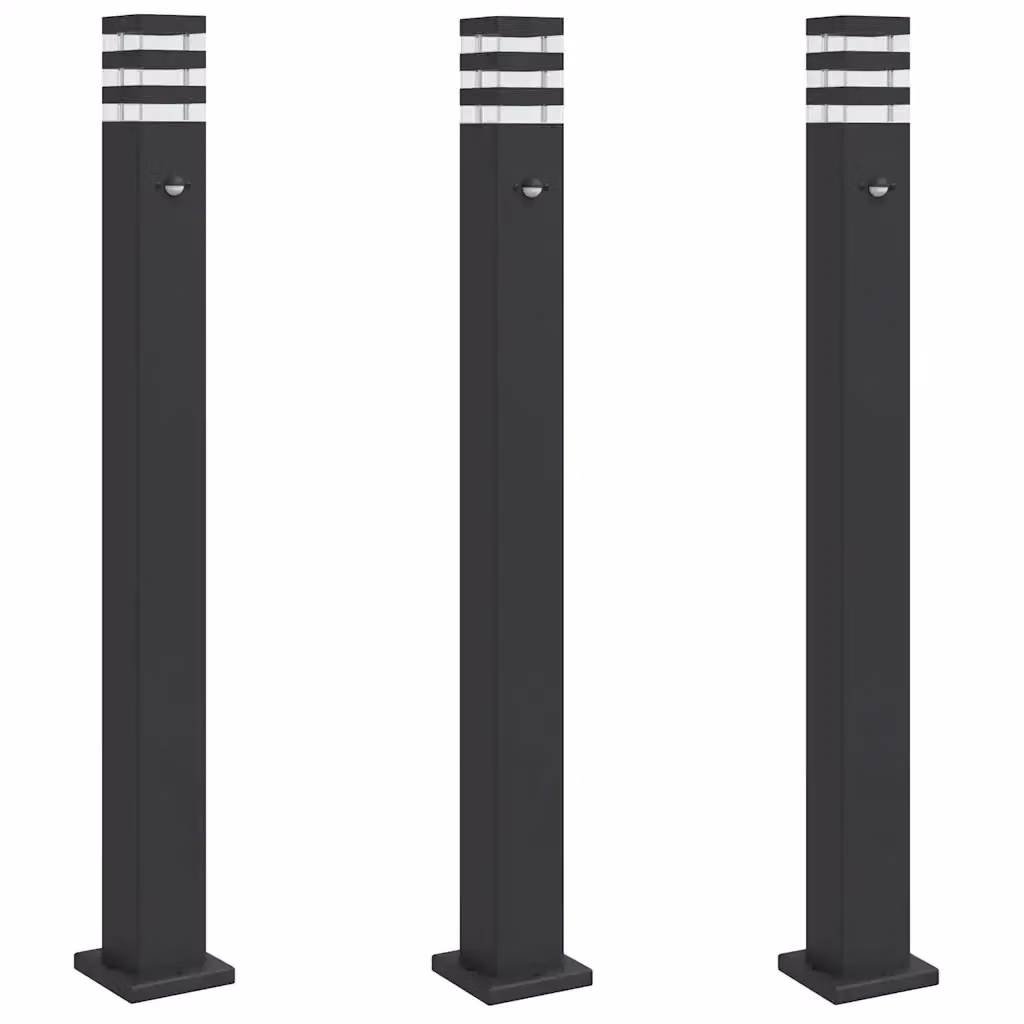 Set di 3 lampade da terra per esterni vidaXL in alluminio nero con sensore di movimento, Altezza: 110 cm – 2