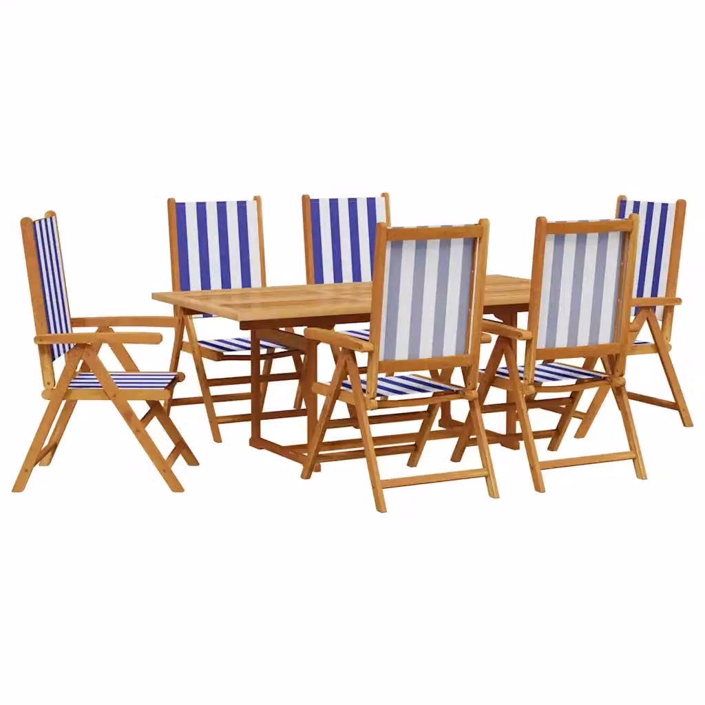 Set Pranzo da Giardino vidaXL in Legno di Acacia Olio con 7 Pezzi Blu e Bianco a Righe – 2