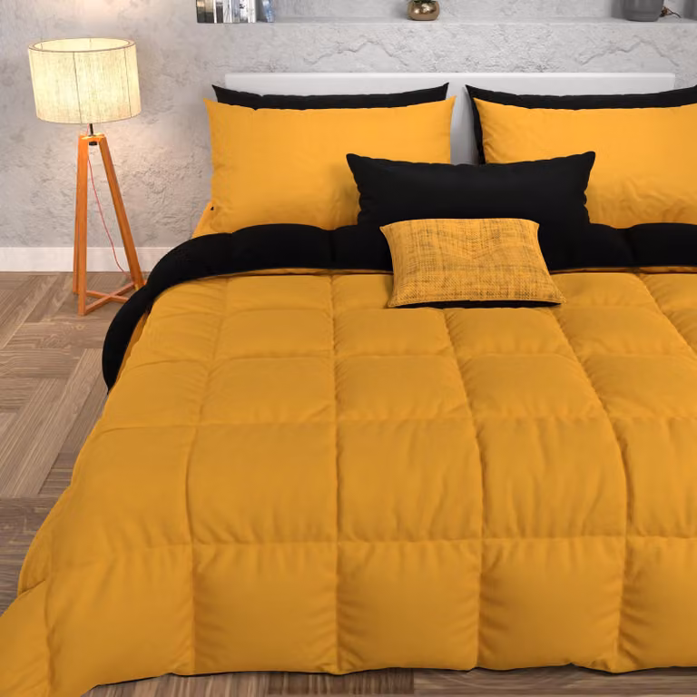 Coperta invernale 240x260 cm, coperta reversibile giallo/nero, in microfibra