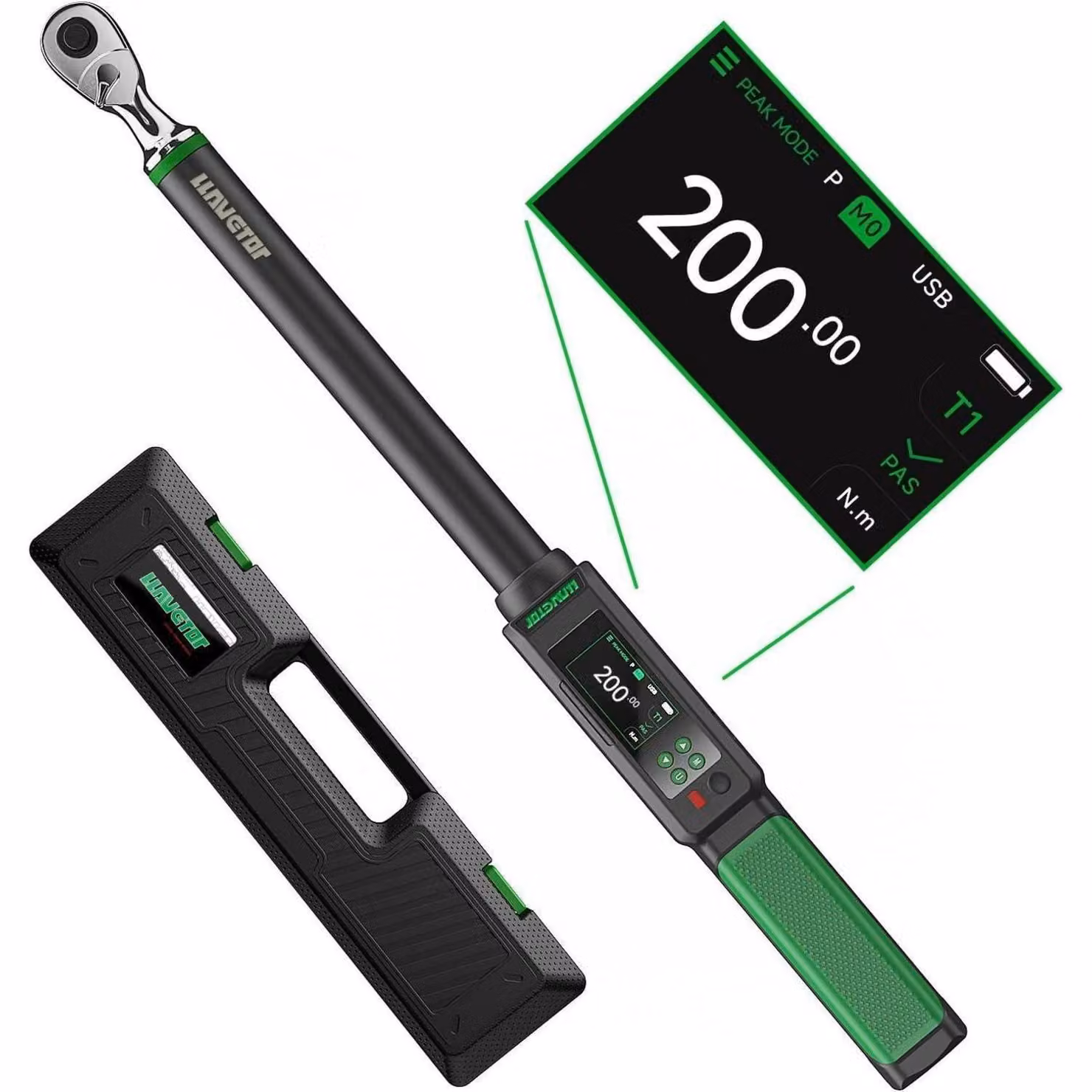 Chiave dinamometrica digitale da 1/2 pollice, con coppia da 10-200 Nm e precisione di ±1%, dotata di cicalino e display a LED