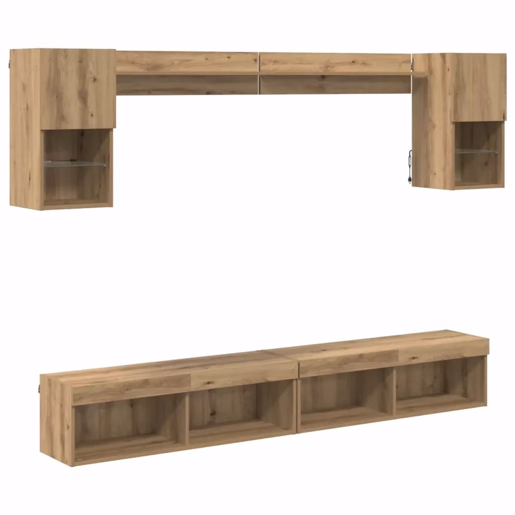 Unità a muro per TV moderna vidaXL con illuminazione LED integrata, Rovere artigianale, Marrone – 2